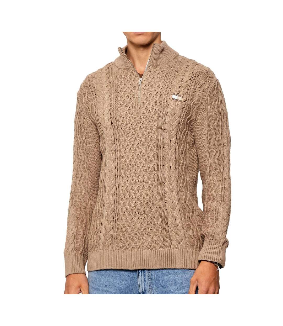 Pull marron homme tommy hilfiger cable-1