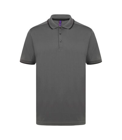 Henbury Mens HiCool Tipped Polo Shirt (Charcoal/Black)