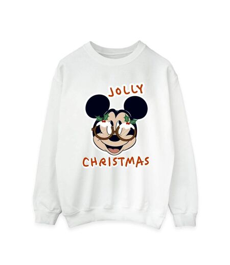 Disney Sweatshirt Womens/Ladies Mickey Mouse Jolly Christmas Glasses (Blanc) - UTBI29315