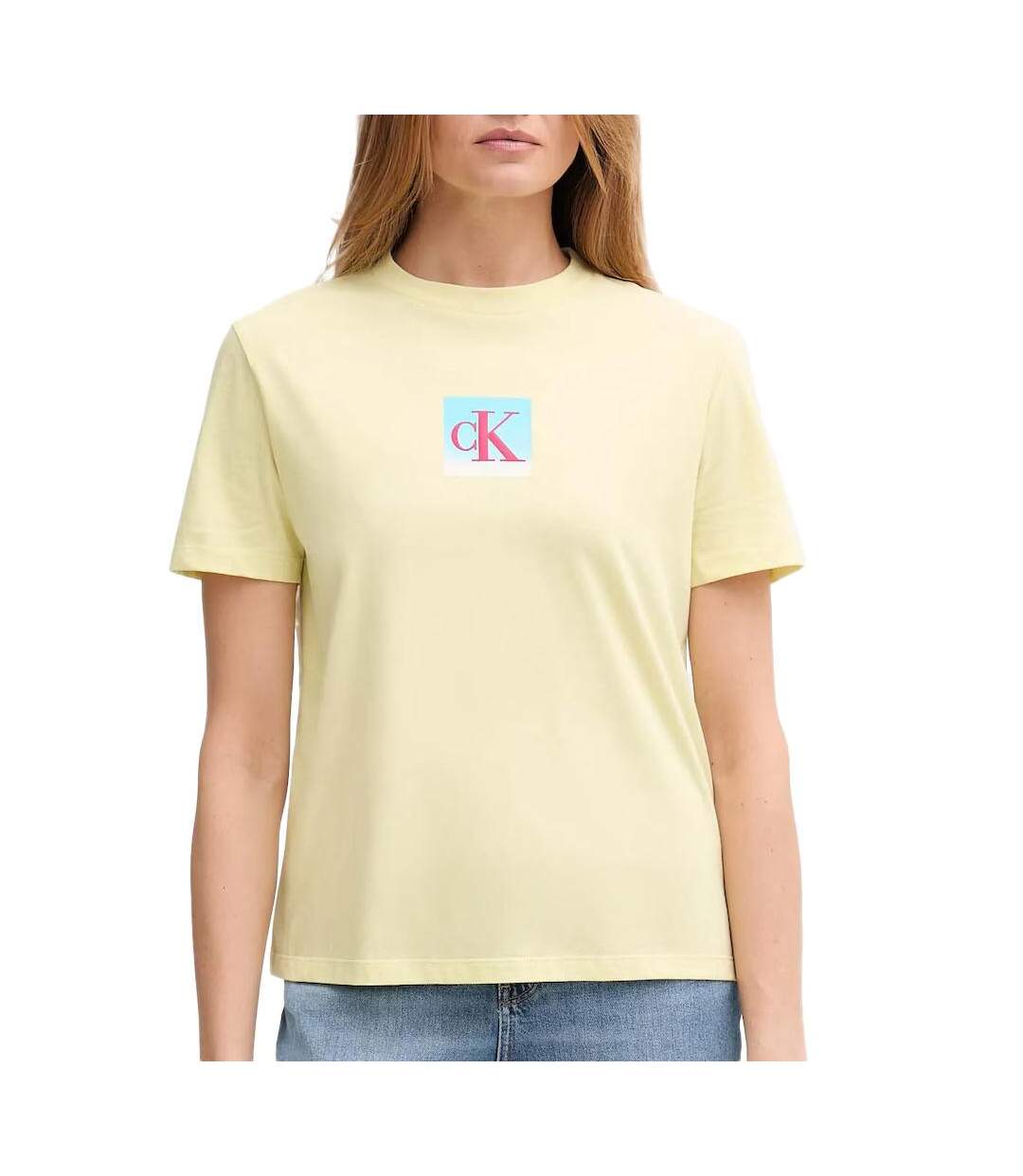 T-shirt jaune femme calvin klein jeans ss classic-1