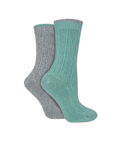 2 Pack Ladies Cable Knit Heel & Toe Socks