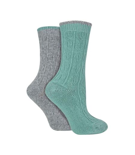 2 Pack Ladies Cable Knit Heel & Toe Socks