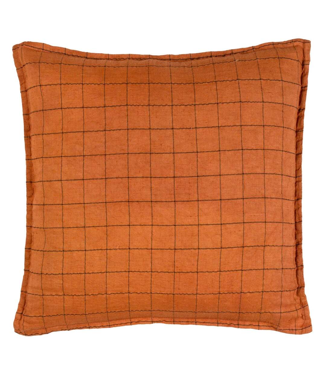 Oxford trim linen grid cushion cover 50cm x 50cm brick Yard