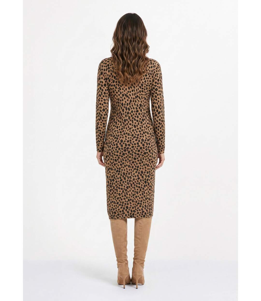 Robe pull chaude courte imprimé léopard-2