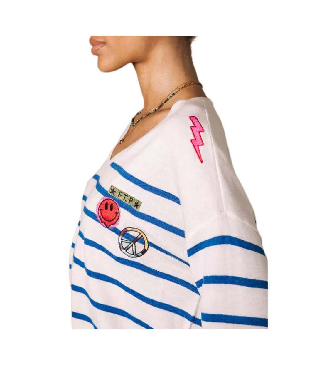 Pull blanc à rayures bleu femme freeman porter isabel stripes-2