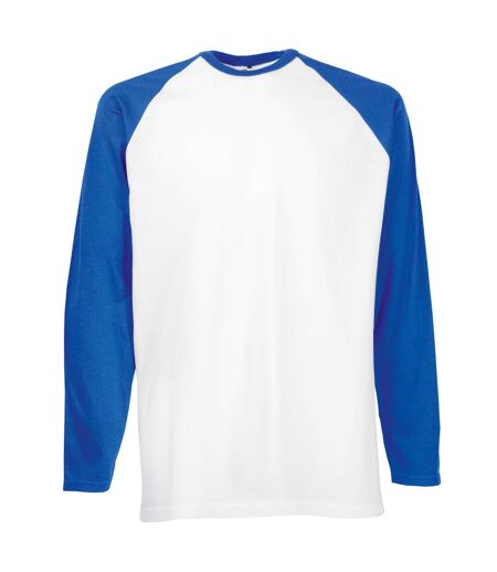 Fruit Of The Loom Mens Long Sleeve Baseball T-Shirt (White/Royal Blue) - UTBC328