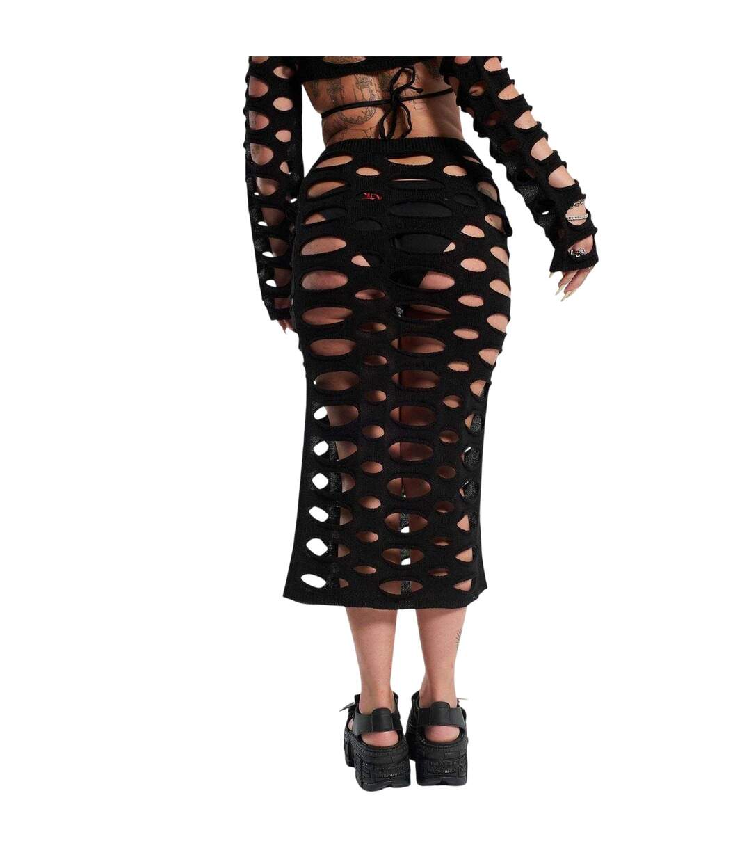Jupe Mi-longue Motif/style Usé Femme Noir The Ragged Priest-2