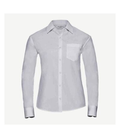 Russell Collection Womens/Ladies Plain Cotton Poplin Easy-Care Long-Sleeved Shirt (White) - UTRW9747