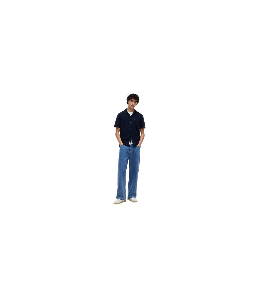 Mens Linen Short-sleeved Shirt Dark Navy Tommy Jeans-1