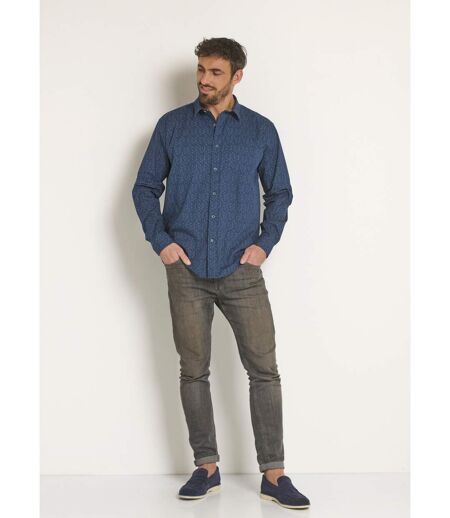 Chemise coton micro motif manches longues
