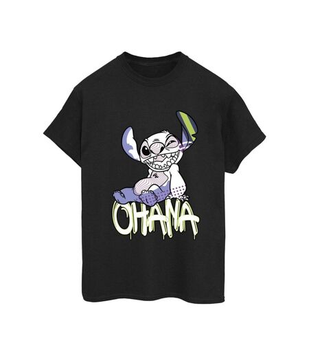 Disney Womens/Ladies Lilo And Stitch Ohana Graffiti Cotton Boyfriend T-Shirt (Noir) - UTBI30298