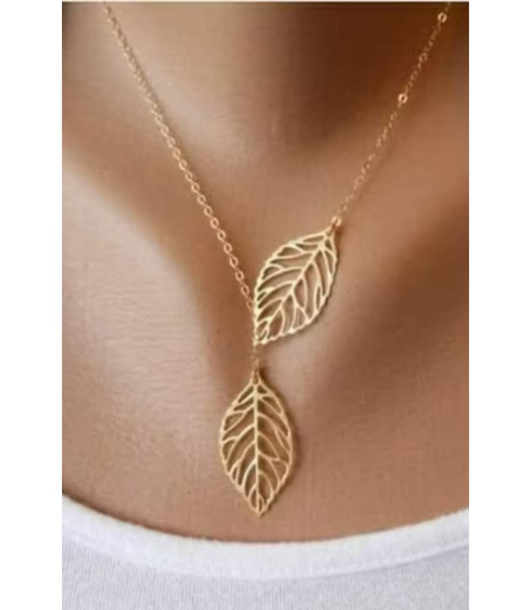 Gold Silver Two Filigree Leaf Y Shape Cross Drop Adjustable Lariat Necklace-1