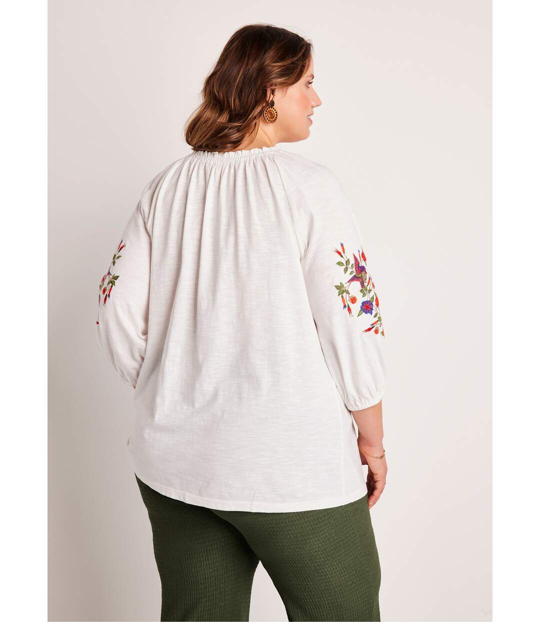 T-shirt long brodé manches 3/4-2