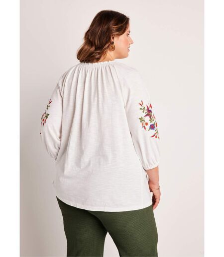 T-shirt long brodé manches 3/4