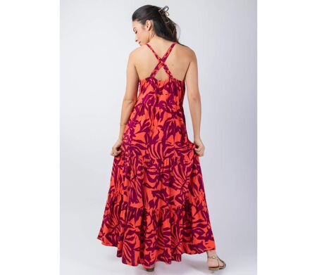 Robe longue bohème chic MONICA motif fleur de tiaré Coton Du Monde