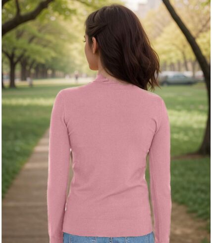 Pull femme manches longues - Col roulé - Couleur rose