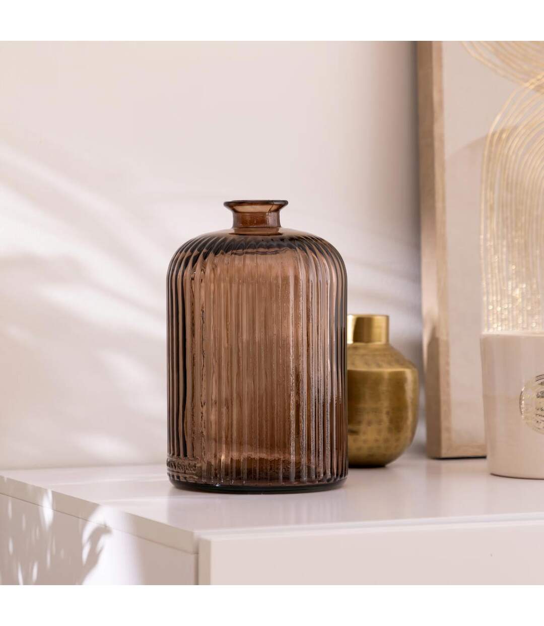 Vase Design en Verre Luz 23cm Marron-3