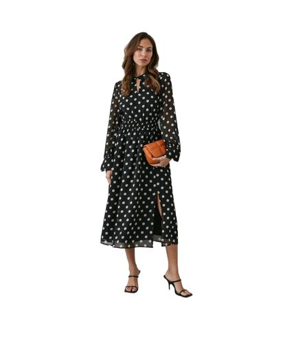 Principles Womens/Ladies Spotted Keyhole Dress (Black) - UTDH6291