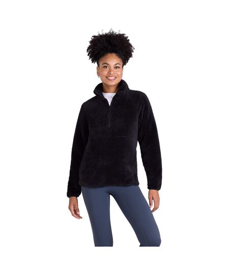 Womens/ladies Teddy Fleece Half Zip Jacket Black Animal