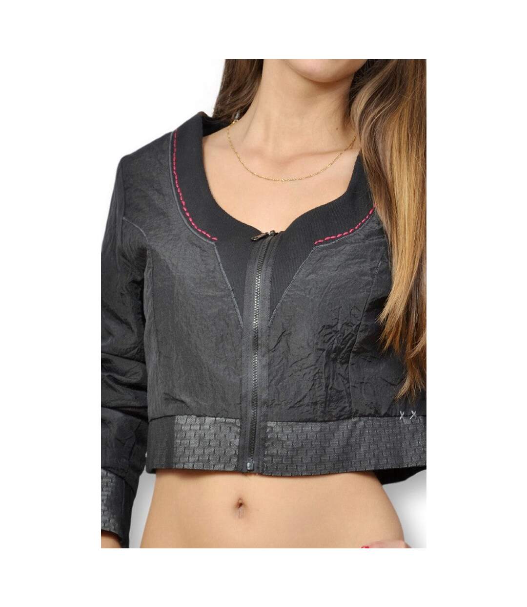 Veste femme manches longues courtes fermeture devant col rond-4