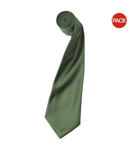 Premier Mens Plain Satin Tie (Narrow Blade) (Pack of 2) (Olive) (One Size) - UTRW6934