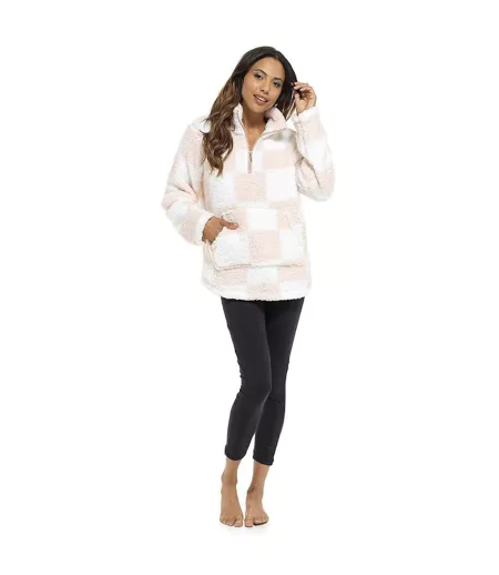 Pull Motif À Carreaux Femme Rose Blanc Keanu