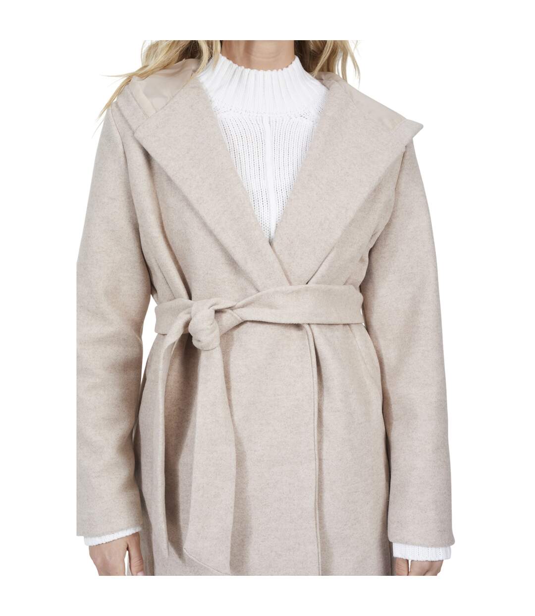 Womens/ladies Bari Belt Long Hooded Jacket Oat Marl Brave Soul-4