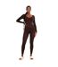Womens/ladies Plunge Bodycon Long-sleeved Jumpsuit Chocolate Missy Empire-3