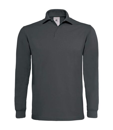 B&C Mens Heavymill Cotton Long Sleeve Polo Shirt (Dark Grey)