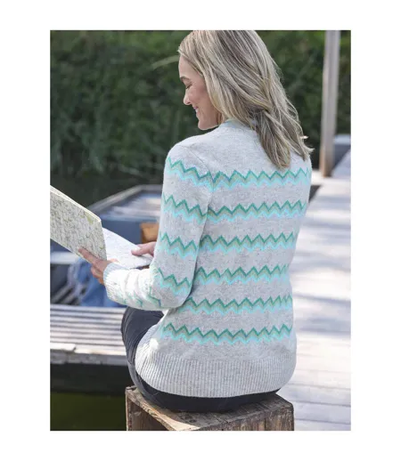 Womens/ladies Chevron Striped Soft Jumper Grey WoolOvers
