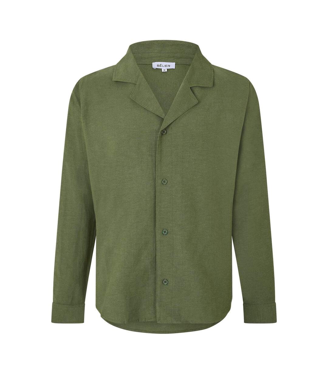 Mens Linen Long-sleeved Shirt Olive Belier-1
