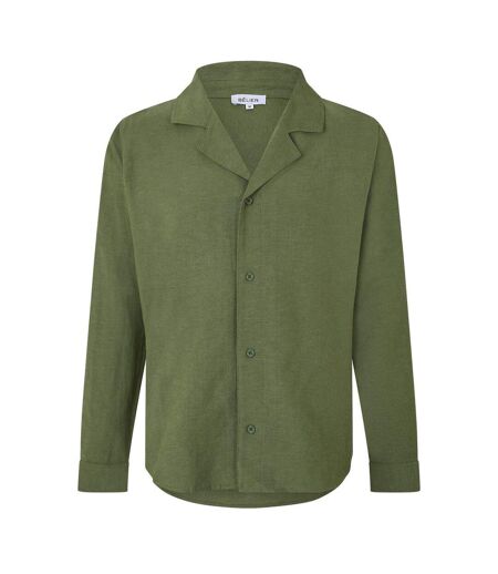 Mens Linen Long-sleeved Shirt Olive Belier
