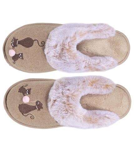 Isotoner Chaussons Mules femme chat fantaisie
