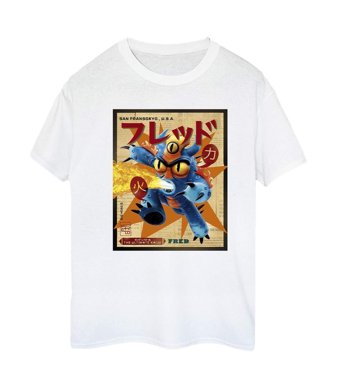 Disney Femme/Les femmes Big Hero 6 Baymax Fred Newspaper Coton Boyfriend T-Shirt (Blanc) - UTBI15495-1