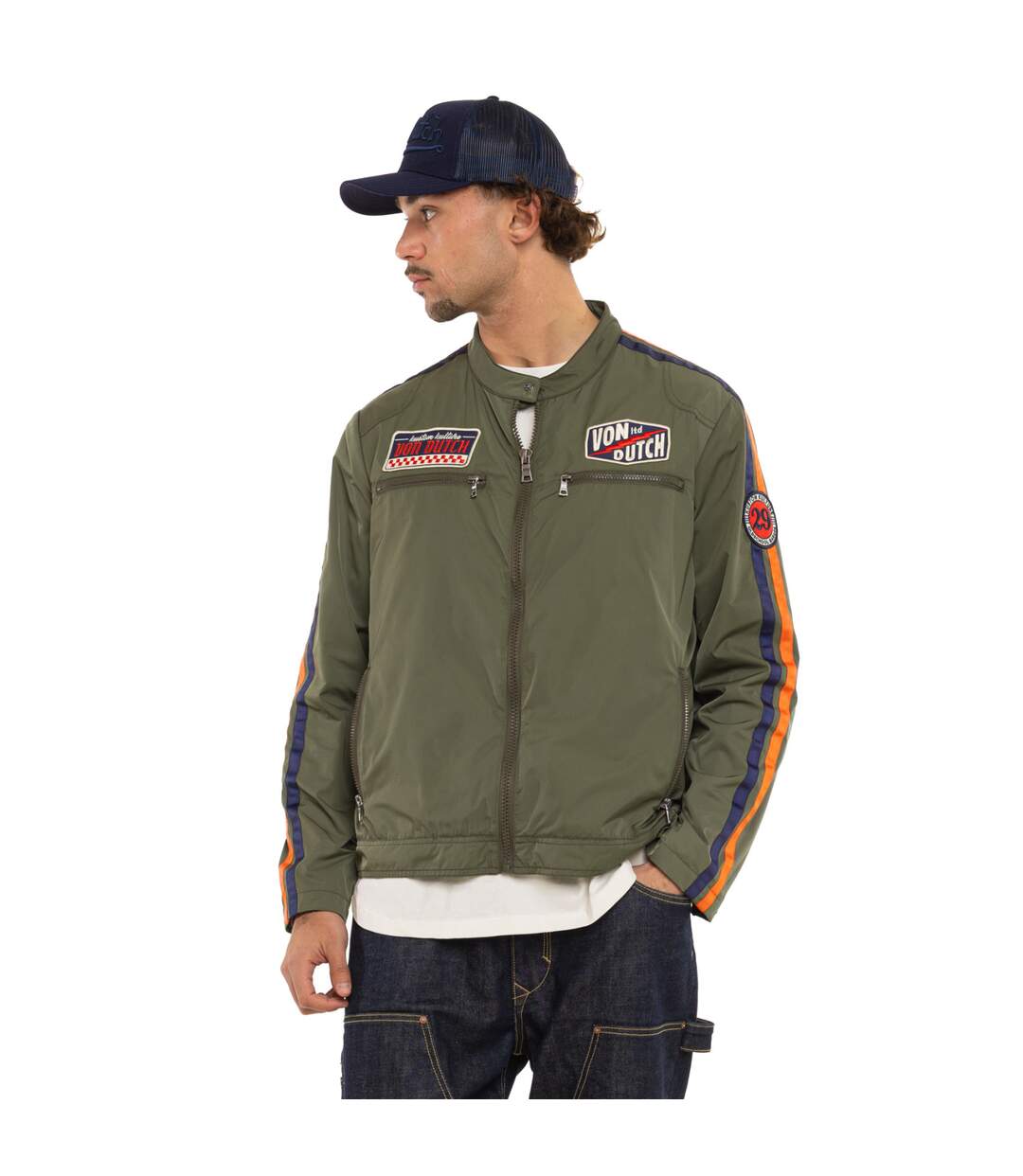 Veste zippée homme de moto en polyester avec patchs Oil Vondutch-1