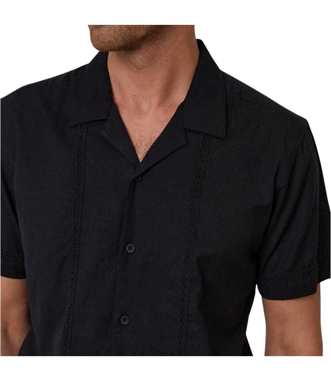 Mens Embroidered Collared Short-sleeved Bowling Shirt Black Threadbare-4