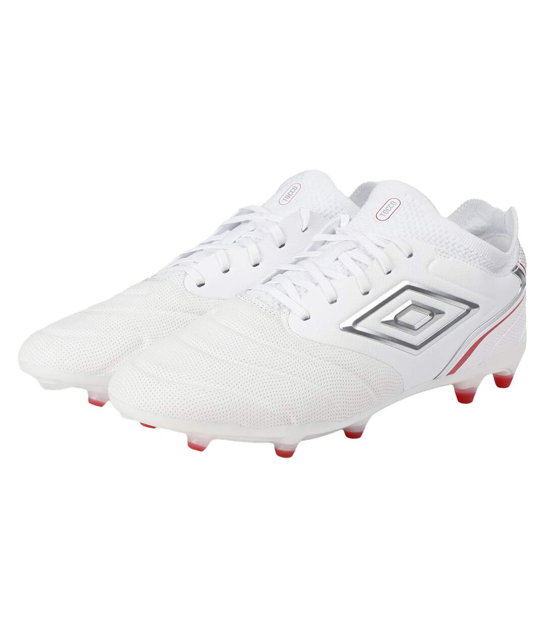 Mens Tocco V Pro Leather Firm Ground Football Boots White Silver Equestrian Red Umbro-4
