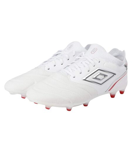 Mens Tocco V Pro Leather Firm Ground Football Boots White Silver Equestrian Red Umbro