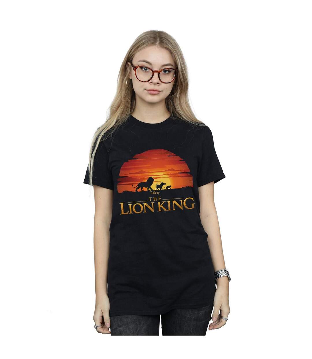 Disney Womens/Ladies The Lion King Movie Sunset Logo Cotton Boyfriend T-Shirt (Noir) - UTBI29143-2
