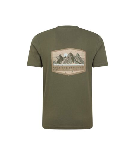 Mens badge organic t-shirt khaki green Mountain Warehouse