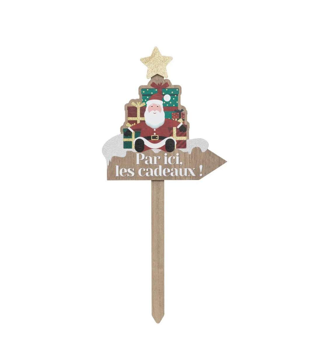 Pancarte en Bois Père Noël 59cm Marron-1