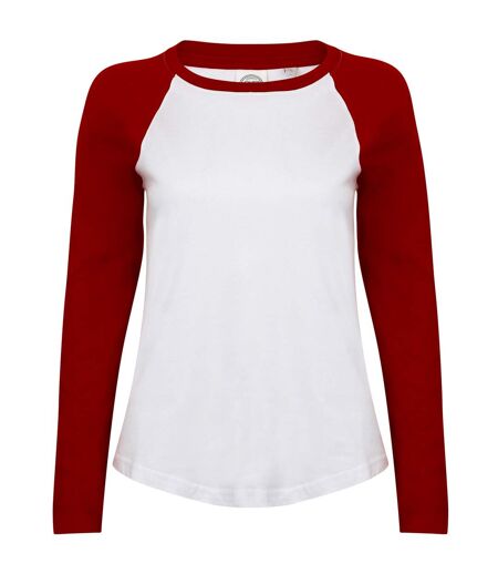 Skinnifit Womens/Ladies Long Sleeve Baseball T-Shirt (White/Red)