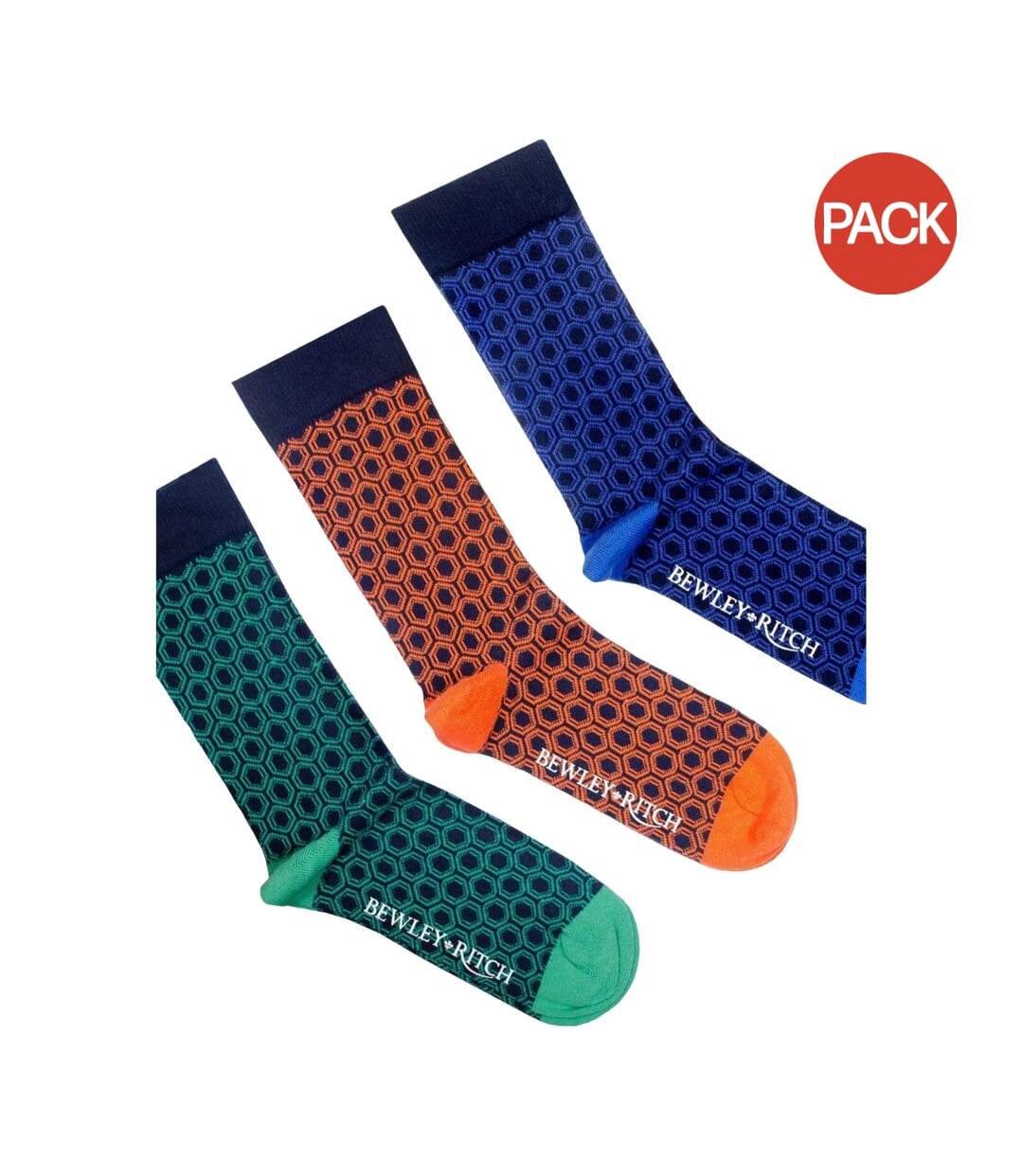 Pack of 3  Mens hinlop geometric ankle socks  green/orange/blue Bewley & Ritch-1