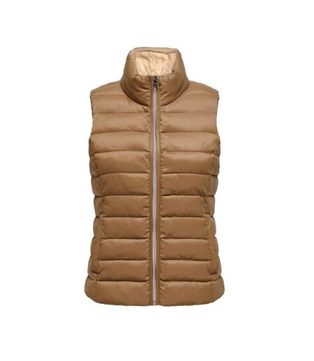Doudoune sans manches marron/beige femme only talire - l