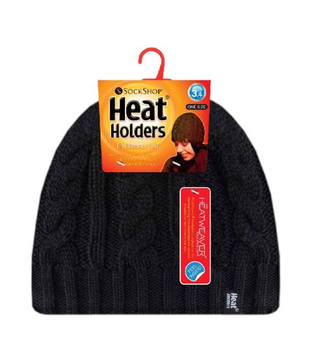 Ladies Cable Knit 3.4 Tog Fleece Lined Thermal Winter Hat