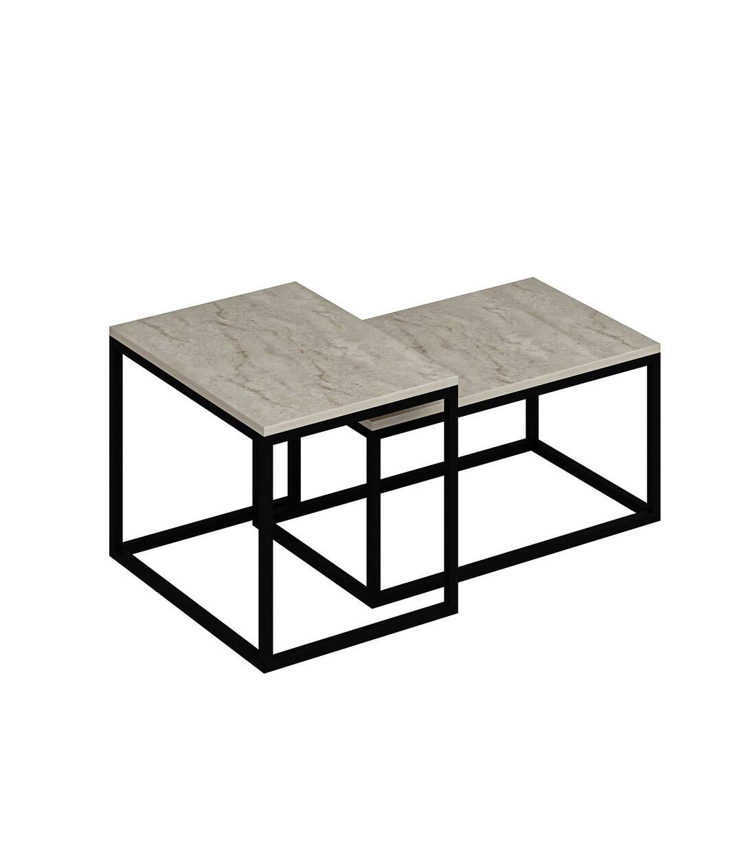 Duo de tables basses encastrables effet travertin - Beige et noir-4