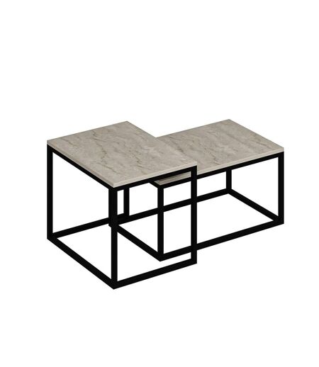Duo de tables basses encastrables effet travertin - Beige et noir