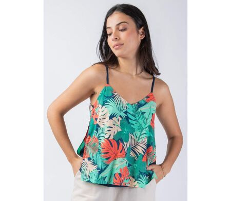 Top femme basique fines bretelles VAHINE motif tropical coloré Coton Du Monde