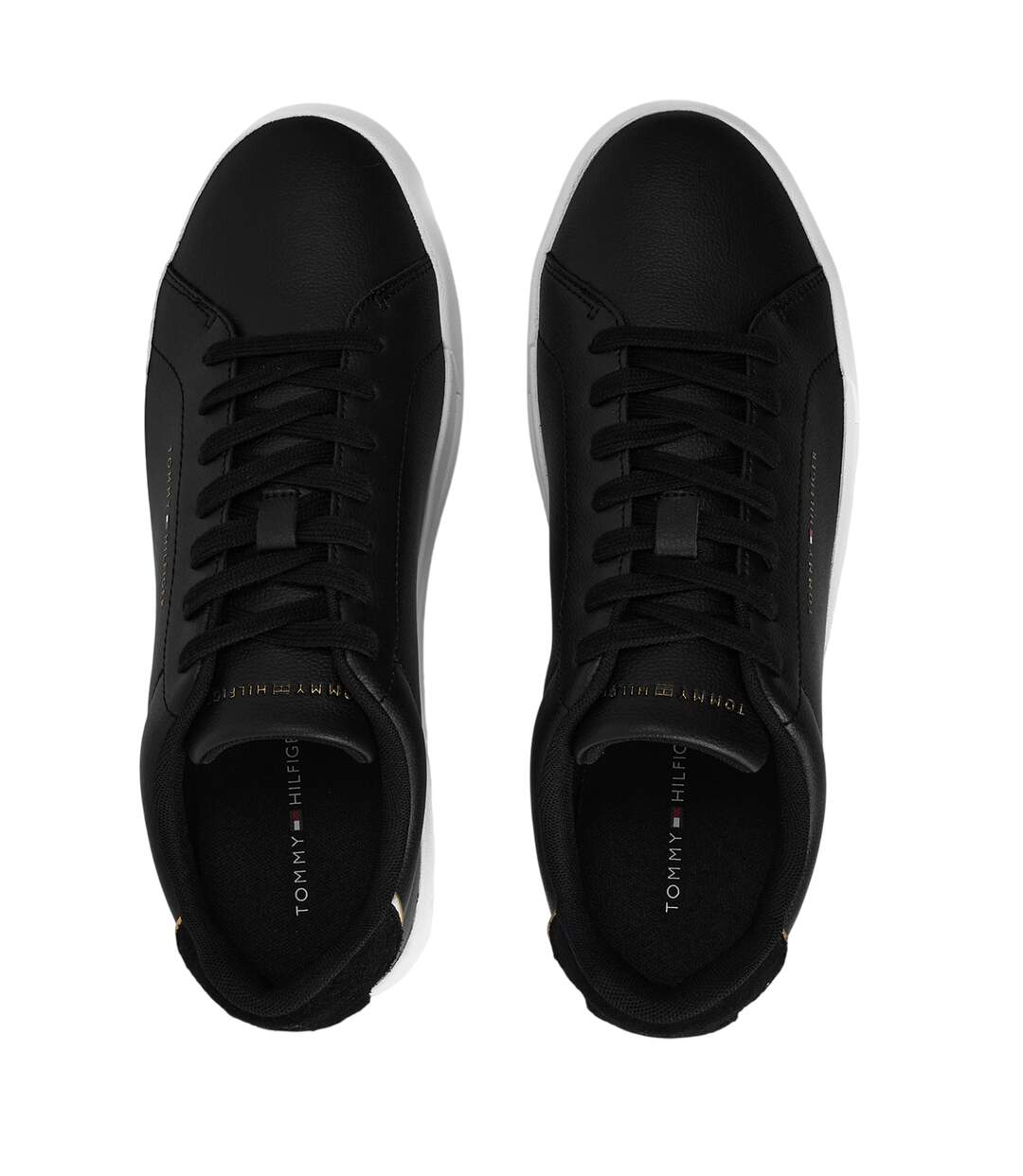 Mens Pebble Grain Court Leather Trainers Black Gold Tommy Hilfiger-4