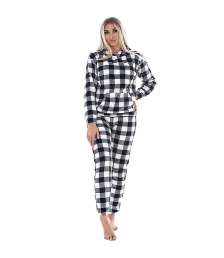Ensemble De Pyjama Long Motif/style À Carreaux Femme Bleu Marine Blanc Keanu
